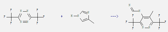 4-Methylimidazole can react with 3,6-bis-trifluoromethyl-[1,2,4,5]tetrazine to get N-{4-[3,6-Bis(trifluormethyl)-5-methyl-pyridazinyl]}-methanamidin